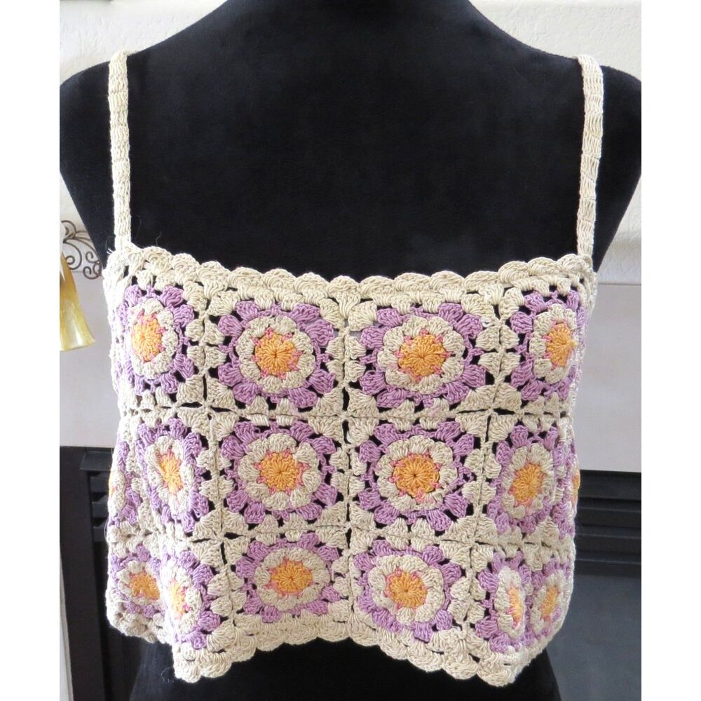 Zara Women's Floral Crochet Tank Top Multicolor Festival  Medium  EUC
